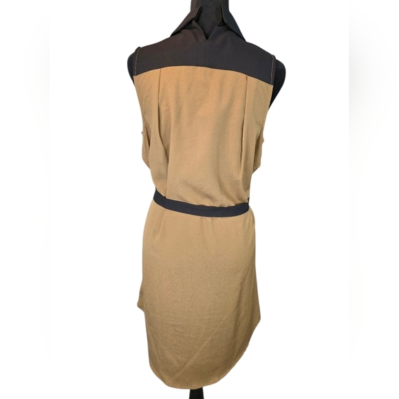 Kensie Sleeveless Shirt Dress Size M Brown Black Yellow Pocket Belted Colorblock - Picture 3 of 6
